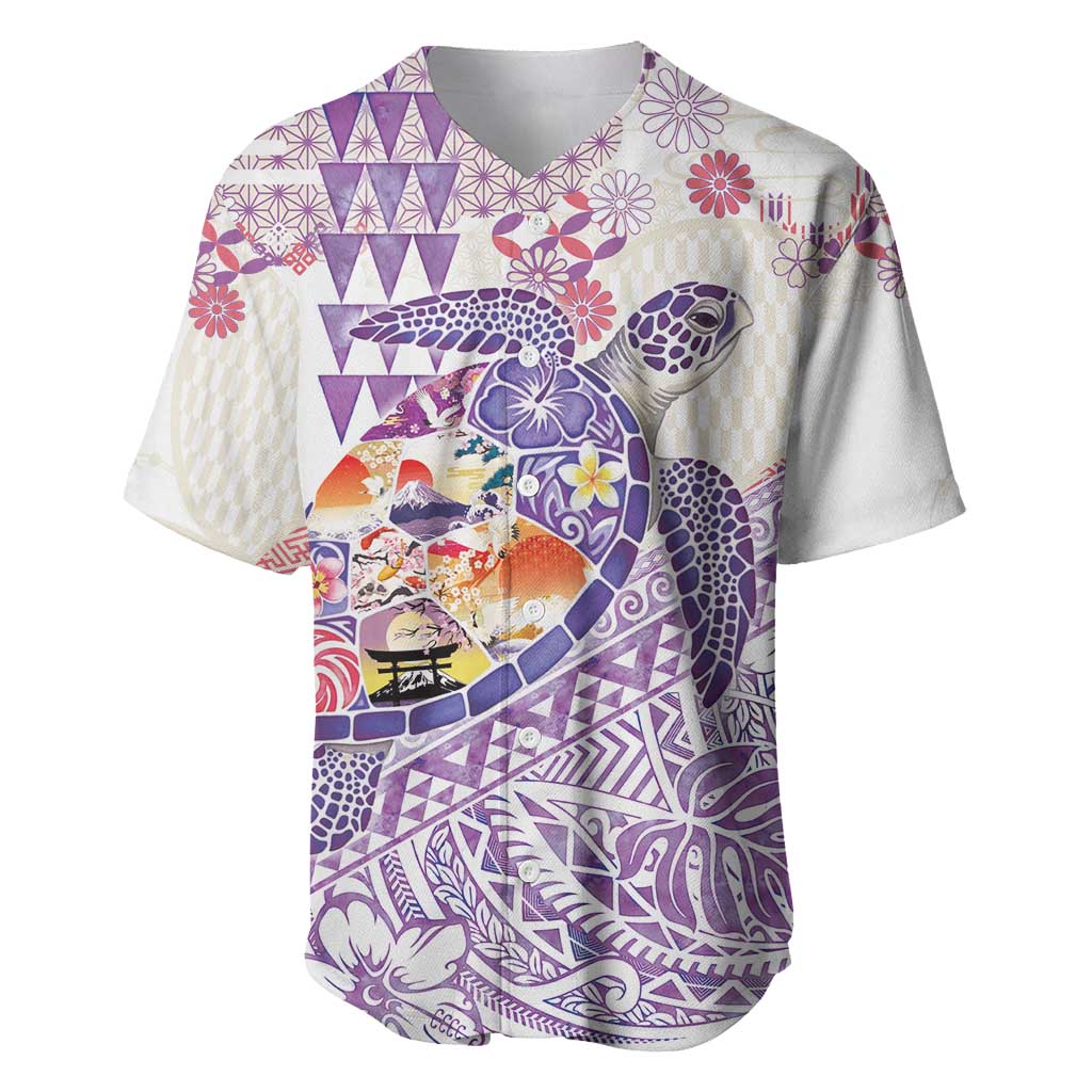 Hawaiian and Japanese Culture Together Baseball Jersey Tropical Honu with Japanese Elements Purple Color