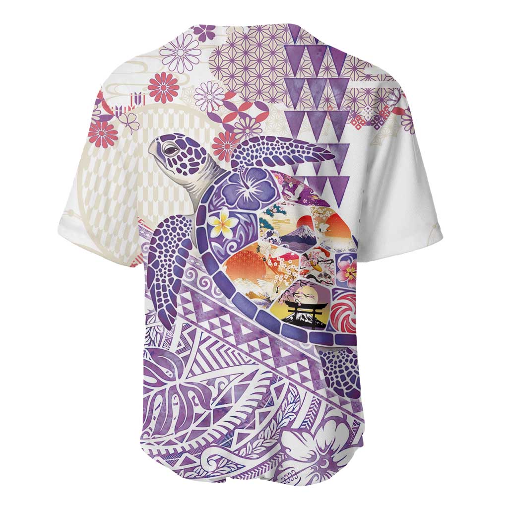 Hawaiian and Japanese Culture Together Baseball Jersey Tropical Honu with Japanese Elements Purple Color
