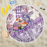 Hawaiian and Japanese Culture Together Beach Blanket Tropical Honu with Japanese Elements Purple Color