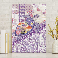 Hawaiian and Japanese Culture Together Canvas Wall Art Tropical Honu with Japanese Elements Purple Color
