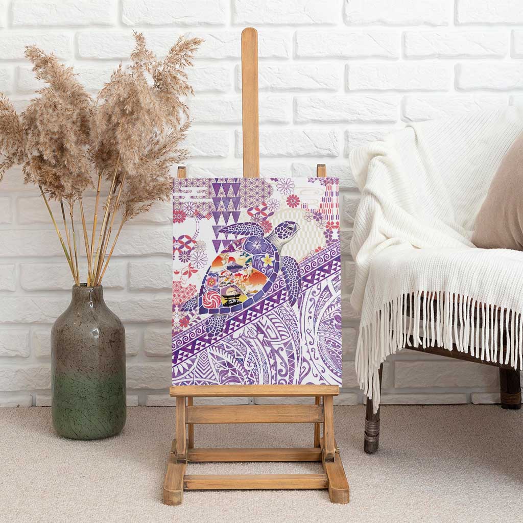 Hawaiian and Japanese Culture Together Canvas Wall Art Tropical Honu with Japanese Elements Purple Color