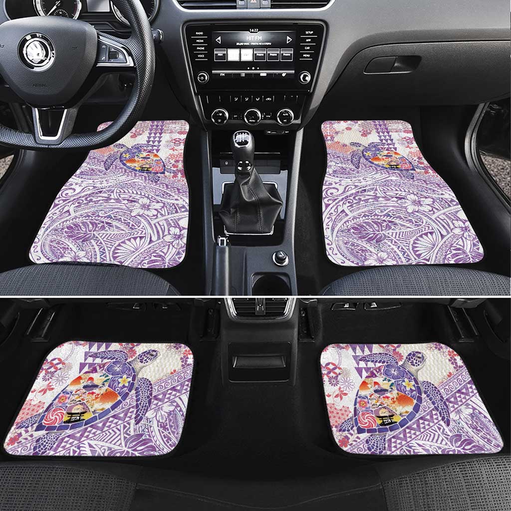 Hawaiian and Japanese Culture Together Car Mats Tropical Honu with Japanese Elements Purple Color