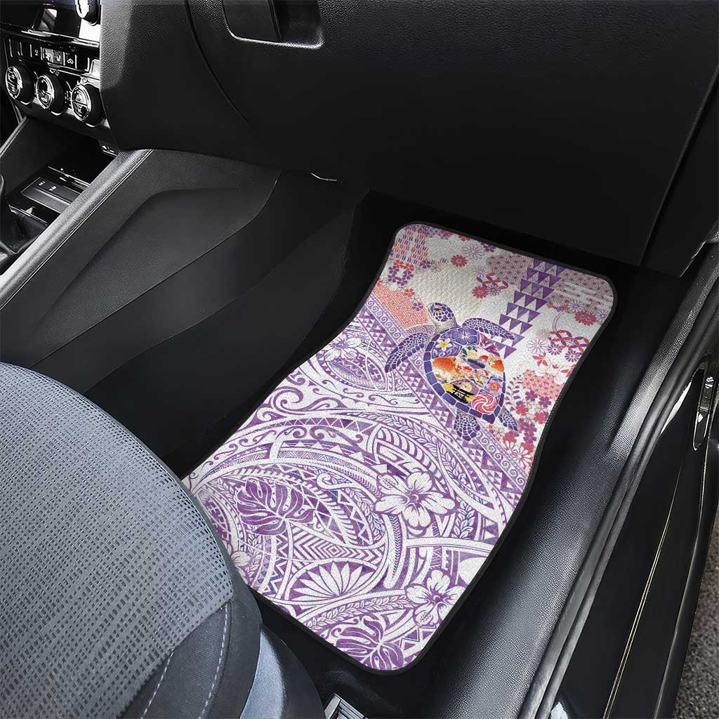 Hawaiian and Japanese Culture Together Car Mats Tropical Honu with Japanese Elements Purple Color