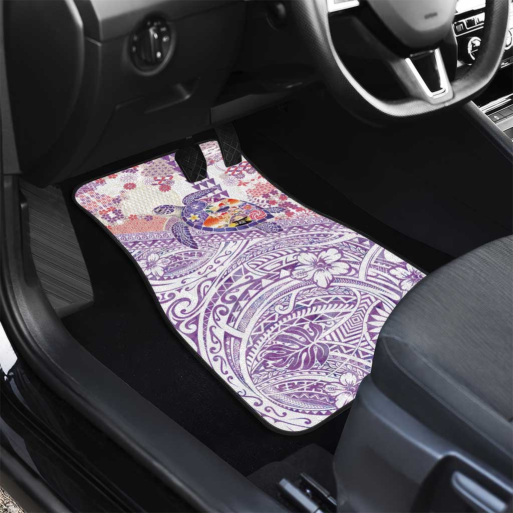 Hawaiian and Japanese Culture Together Car Mats Tropical Honu with Japanese Elements Purple Color