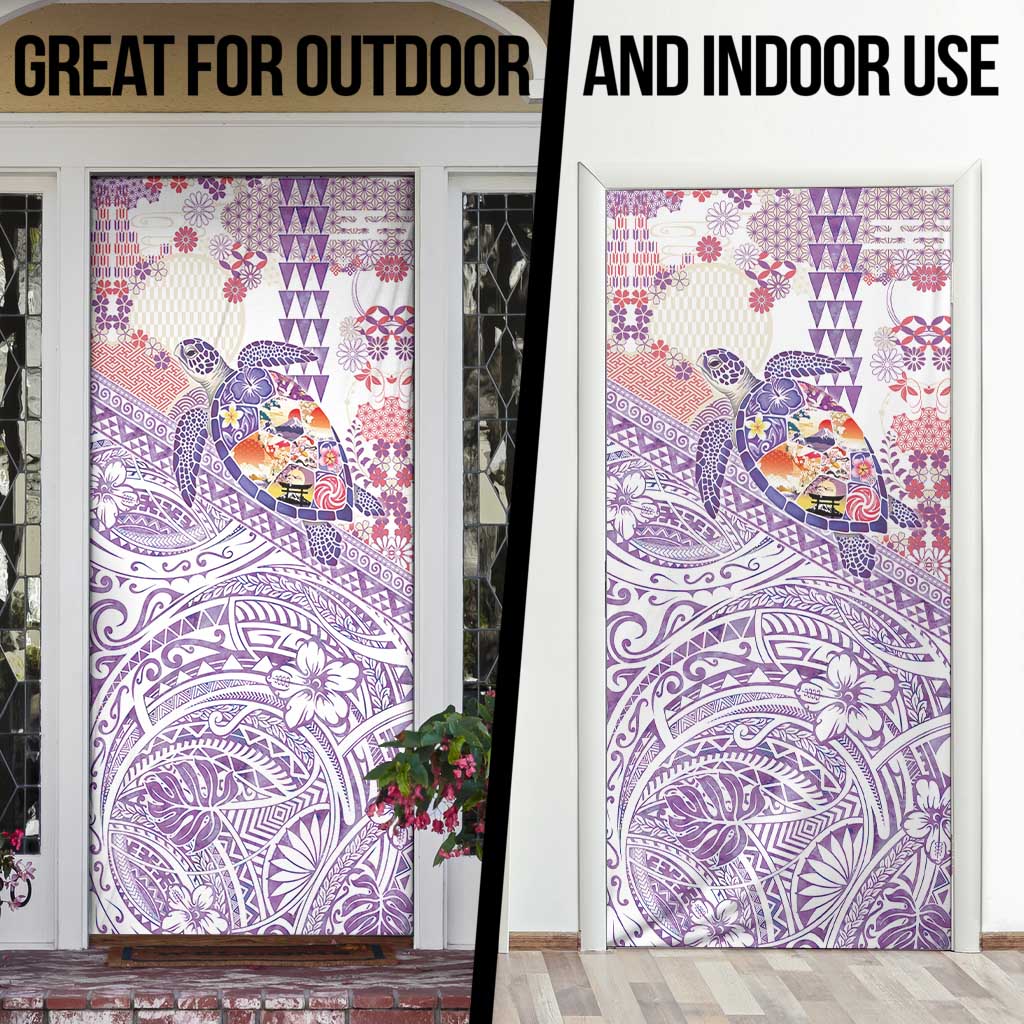 Hawaiian and Japanese Culture Together Door Cover Tropical Honu with Japanese Elements Purple Color