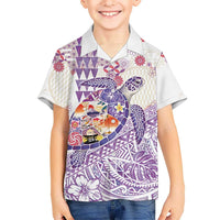 Hawaiian and Japanese Culture Together Family Matching Mermaid Dress and Hawaiian Shirt Tropical Honu with Japanese Elements Purple Color LT03 Son's Shirt Purple - Polynesian Pride