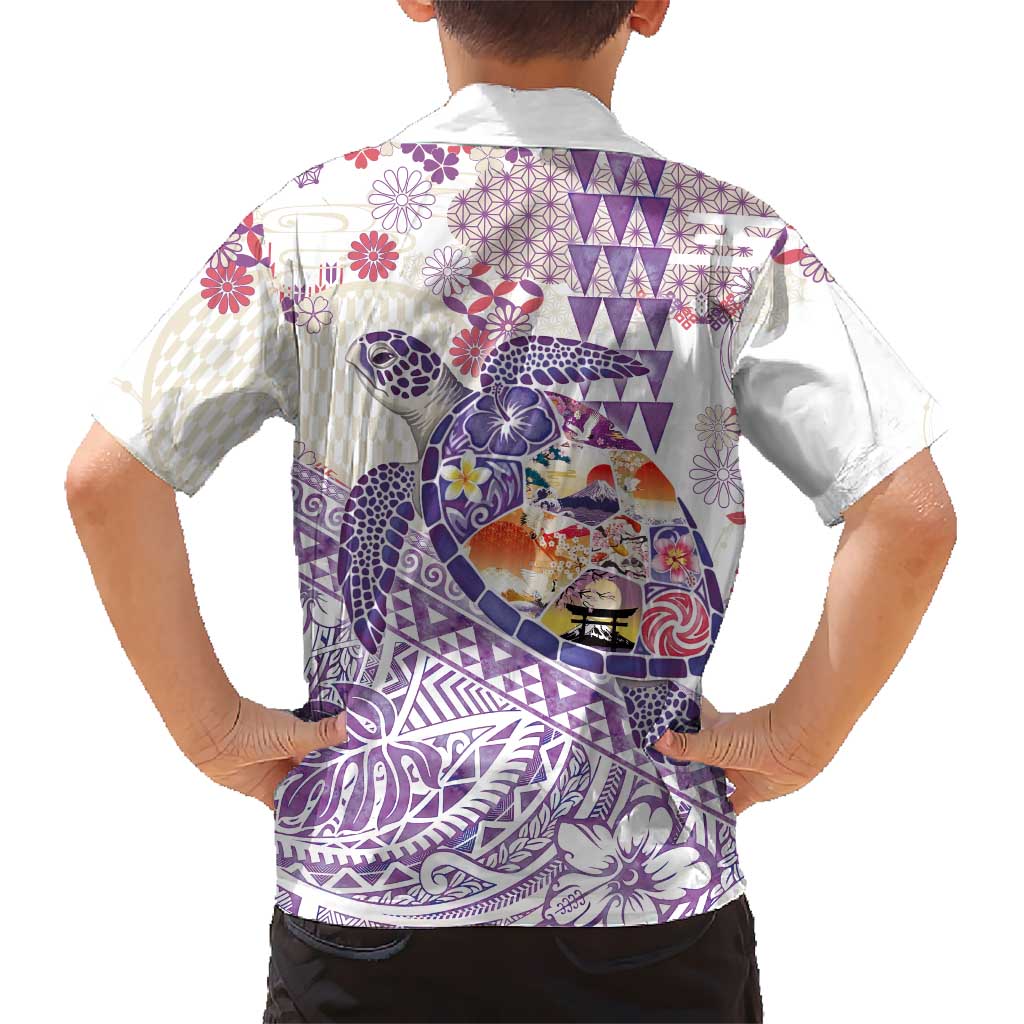 Hawaiian and Japanese Culture Together Family Matching Short Sleeve Bodycon Dress and Hawaiian Shirt Tropical Honu with Japanese Elements Purple Color LT03 - Polynesian Pride
