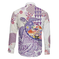 Hawaiian and Japanese Culture Together Family Matching Short Sleeve Bodycon Dress and Hawaiian Shirt Tropical Honu with Japanese Elements Purple Color LT03 - Polynesian Pride