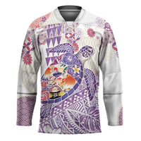 Hawaiian and Japanese Culture Together Hockey Jersey Tropical Honu with Japanese Elements Purple Color