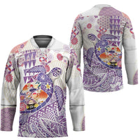 Hawaiian and Japanese Culture Together Hockey Jersey Tropical Honu with Japanese Elements Purple Color