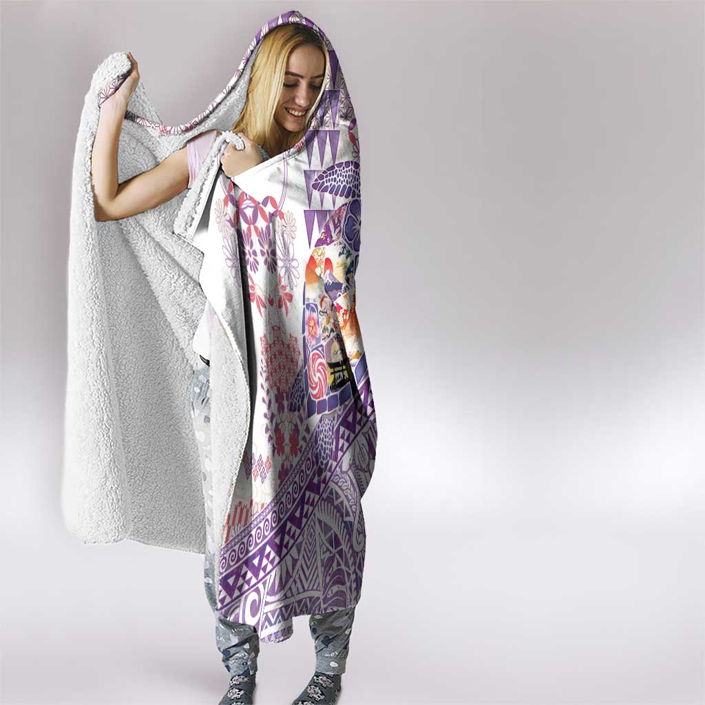 Hawaiian and Japanese Culture Together Hooded Blanket Tropical Honu with Japanese Elements Purple Color