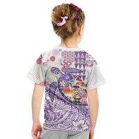 Hawaiian and Japanese Culture Together Kid T Shirt Tropical Honu with Japanese Elements Purple Color