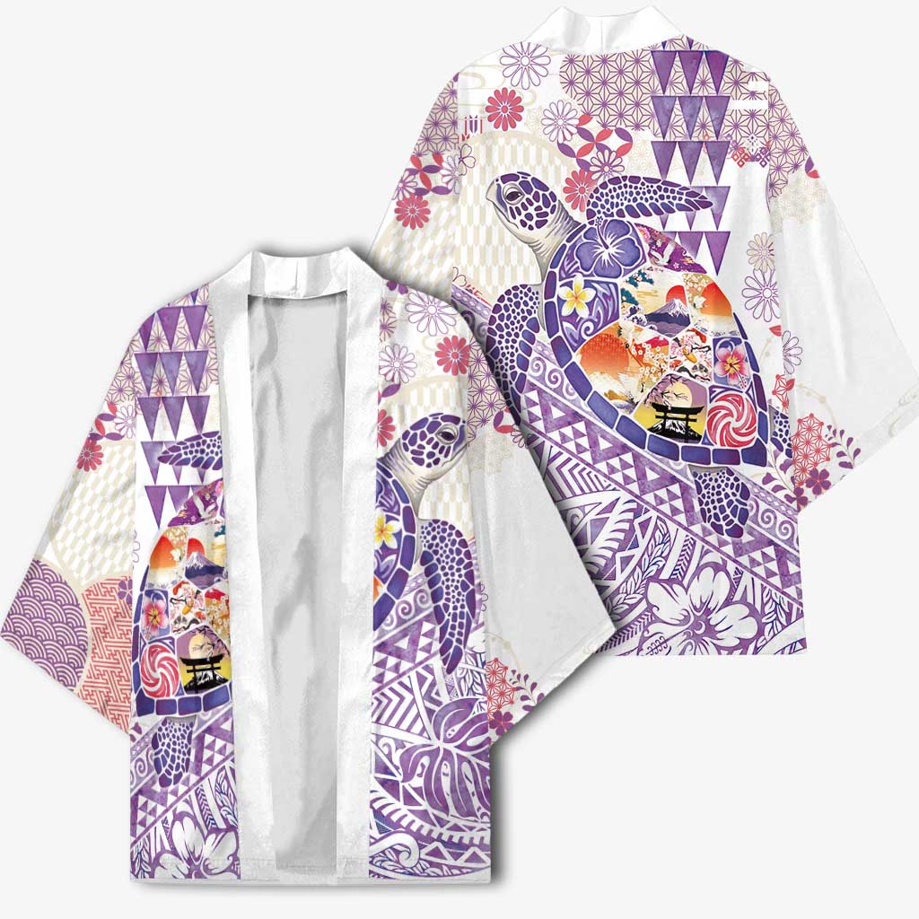 Hawaiian and Japanese Culture Together Kimono Tropical Honu with Japanese Elements Purple Color
