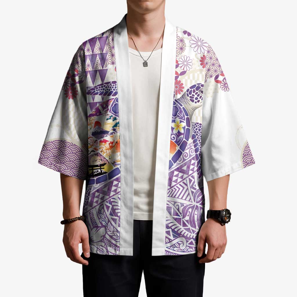 Hawaiian and Japanese Culture Together Kimono Tropical Honu with Japanese Elements Purple Color