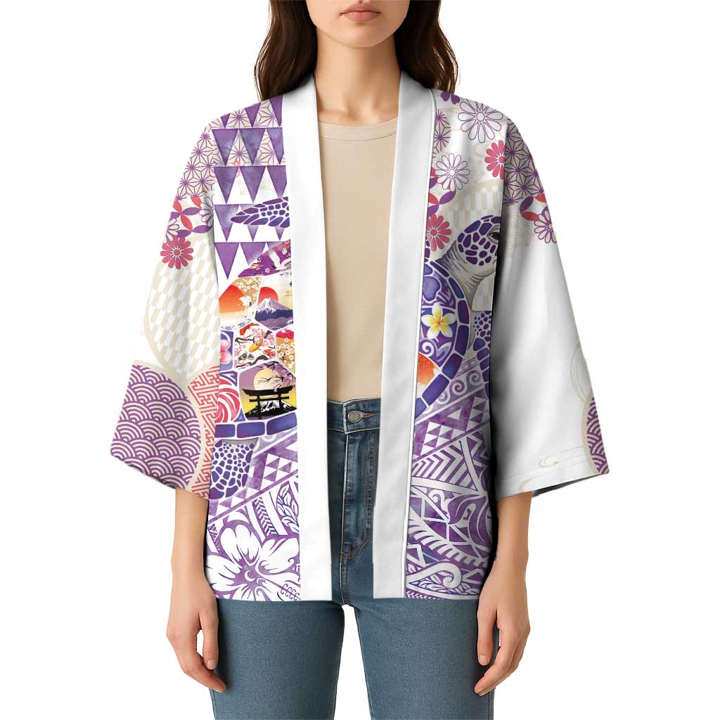Hawaiian and Japanese Culture Together Kimono Tropical Honu with Japanese Elements Purple Color
