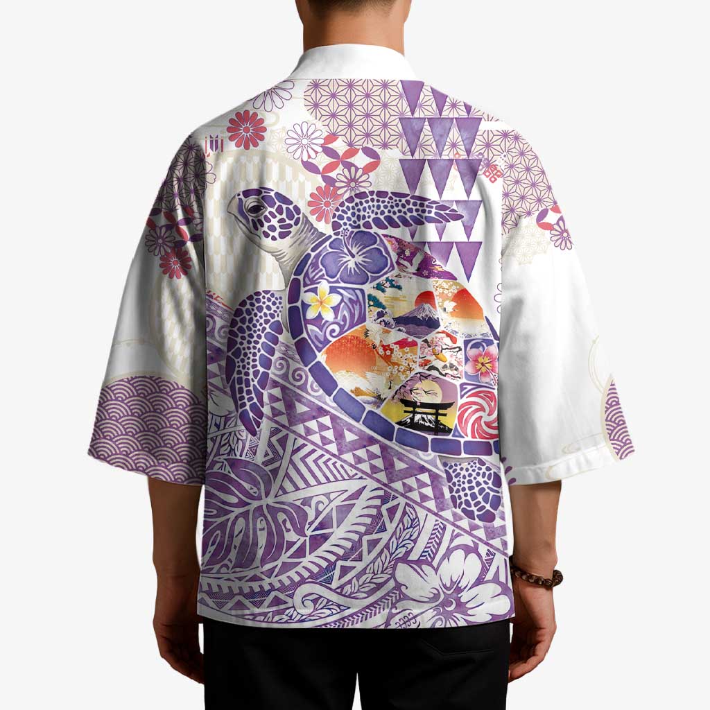 Hawaiian and Japanese Culture Together Kimono Tropical Honu with Japanese Elements Purple Color