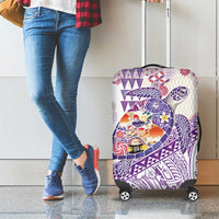 Hawaiian and Japanese Culture Together Luggage Cover Tropical Honu with Japanese Elements Purple Color
