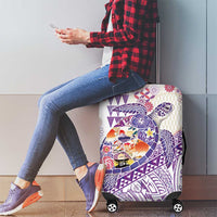 Hawaiian and Japanese Culture Together Luggage Cover Tropical Honu with Japanese Elements Purple Color