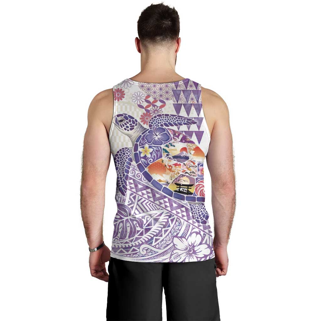 Hawaiian and Japanese Culture Together Men Tank Top Tropical Honu with Japanese Elements Purple Color