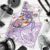 Hawaiian and Japanese Culture Together Men Tank Top Tropical Honu with Japanese Elements Purple Color