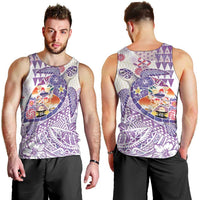 Hawaiian and Japanese Culture Together Men Tank Top Tropical Honu with Japanese Elements Purple Color