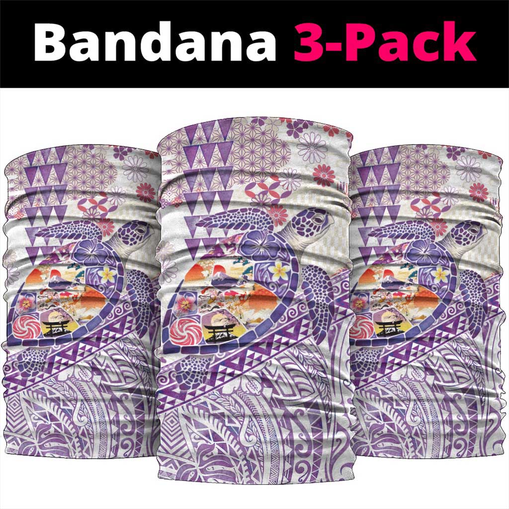 Hawaiian and Japanese Culture Together Neck Gaiter Tropical Honu with Japanese Elements Purple Color