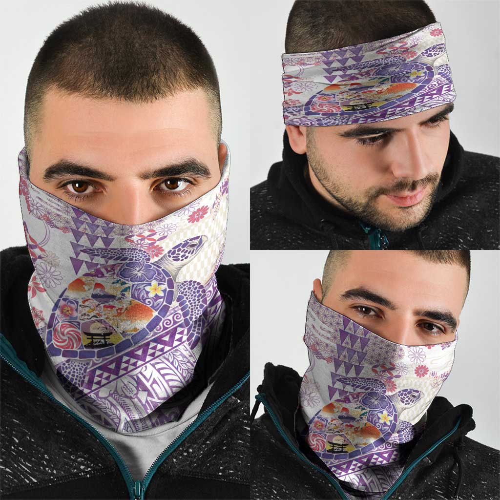 Hawaiian and Japanese Culture Together Neck Gaiter Tropical Honu with Japanese Elements Purple Color