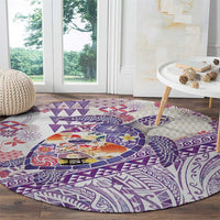 Hawaiian and Japanese Culture Together Round Carpet Tropical Honu with Japanese Elements Purple Color