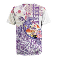 Hawaiian and Japanese Culture Together Rugby Jersey Tropical Honu with Japanese Elements Purple Color