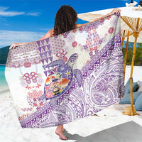 Hawaiian and Japanese Culture Together Sarong Tropical Honu with Japanese Elements Purple Color