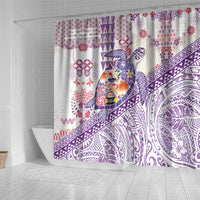 Hawaiian and Japanese Culture Together Shower Curtain Tropical Honu with Japanese Elements Purple Color
