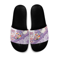 Hawaiian and Japanese Culture Together Slide Sandals Tropical Honu with Japanese Elements Purple Color