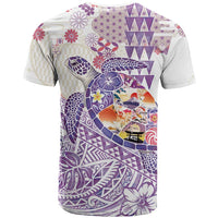 Hawaiian and Japanese Culture Together T Shirt Tropical Honu with Japanese Elements Purple Color