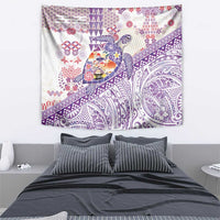 Hawaiian and Japanese Culture Together Tapestry Tropical Honu with Japanese Elements Purple Color