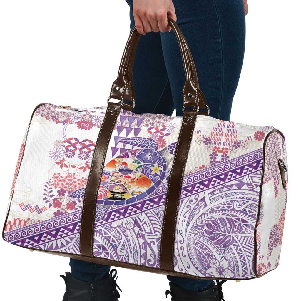Hawaiian and Japanese Culture Together Travel Bag Tropical Honu with Japanese Elements Purple Color