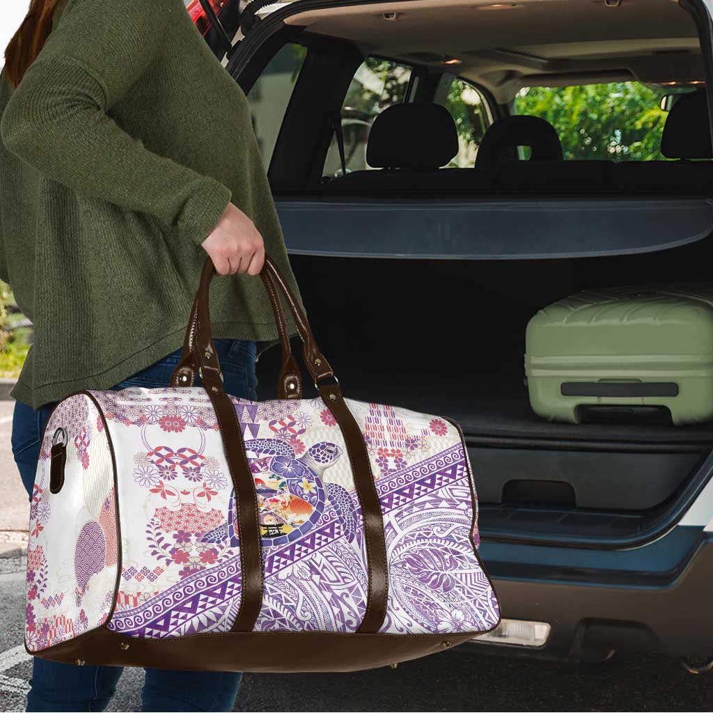 Hawaiian and Japanese Culture Together Travel Bag Tropical Honu with Japanese Elements Purple Color