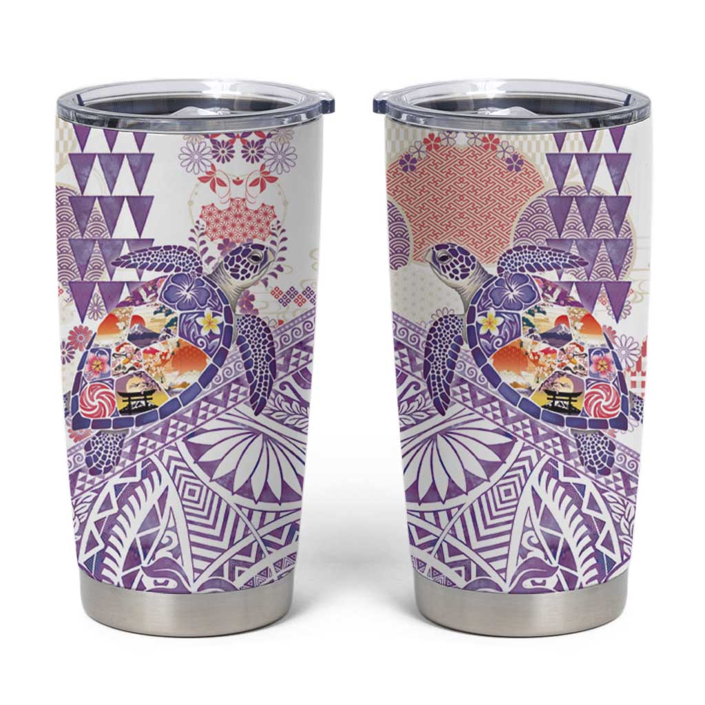 Hawaiian and Japanese Culture Together Tumbler Cup Tropical Honu with Japanese Elements Purple Color