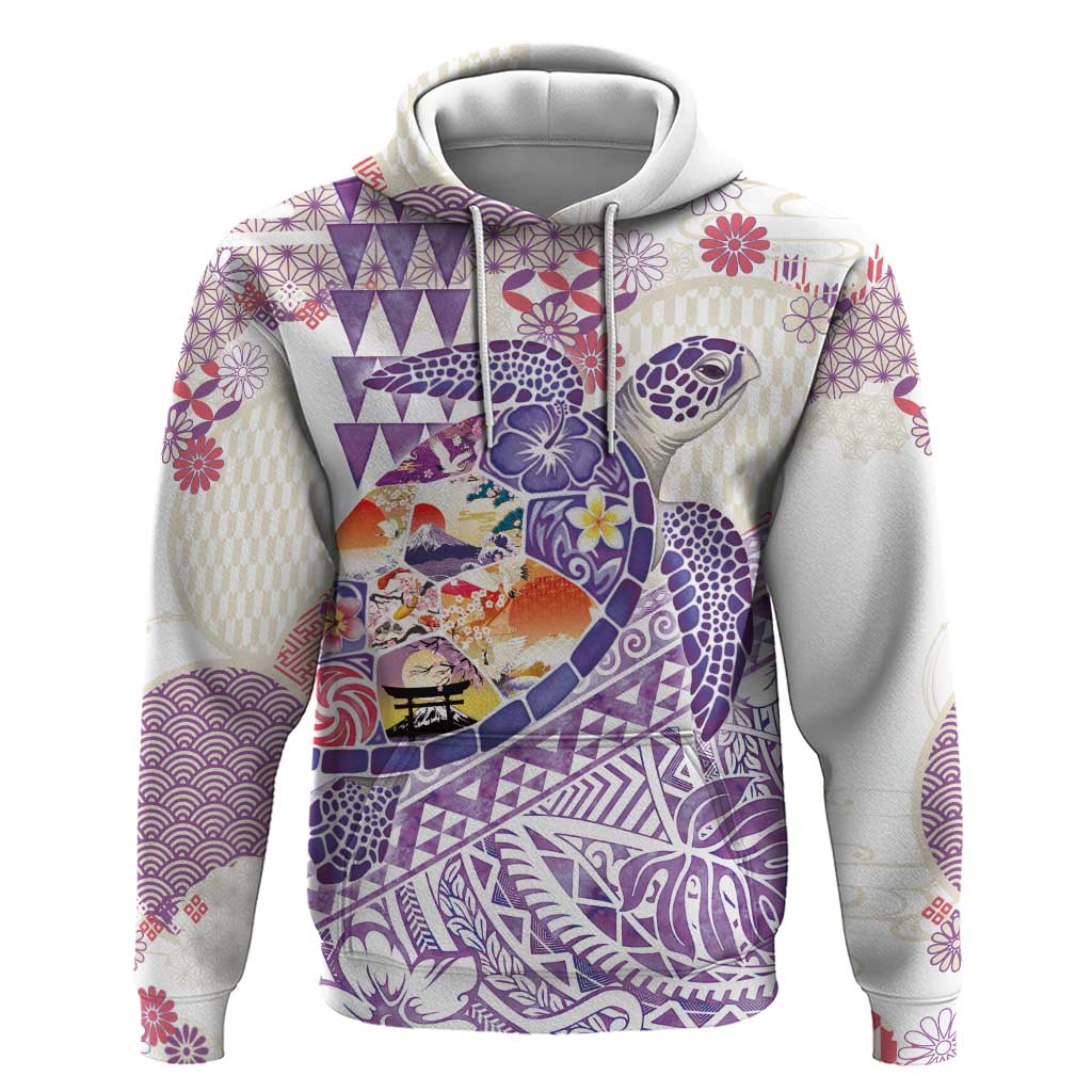 Hawaiian and Japanese Culture Together Zip Hoodie Tropical Honu with Japanese Elements Purple Color LT03 Pullover Hoodie Purple - Polynesian Pride
