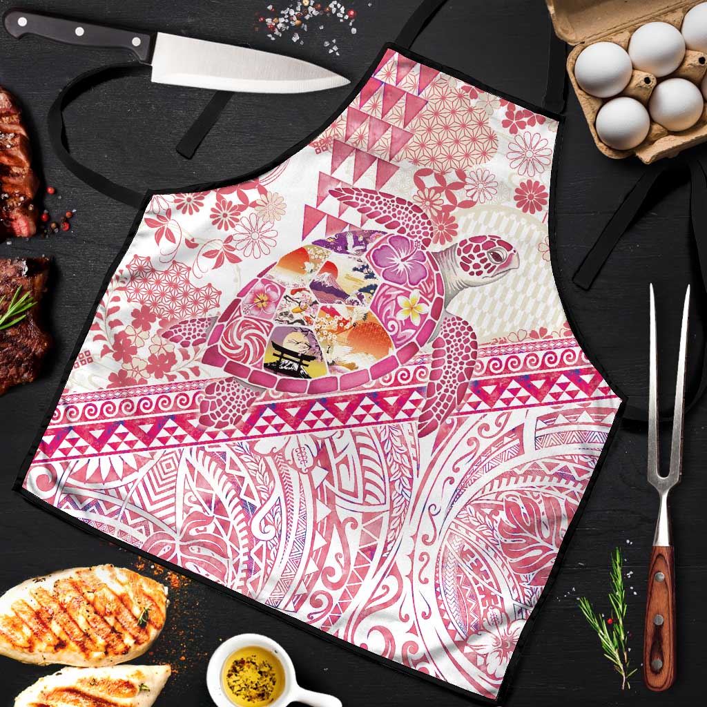 Hawaiian and Japanese Culture Together Apron Tropical Honu with Japanese Elements Pink Color LT03 Pink - Polynesian Pride