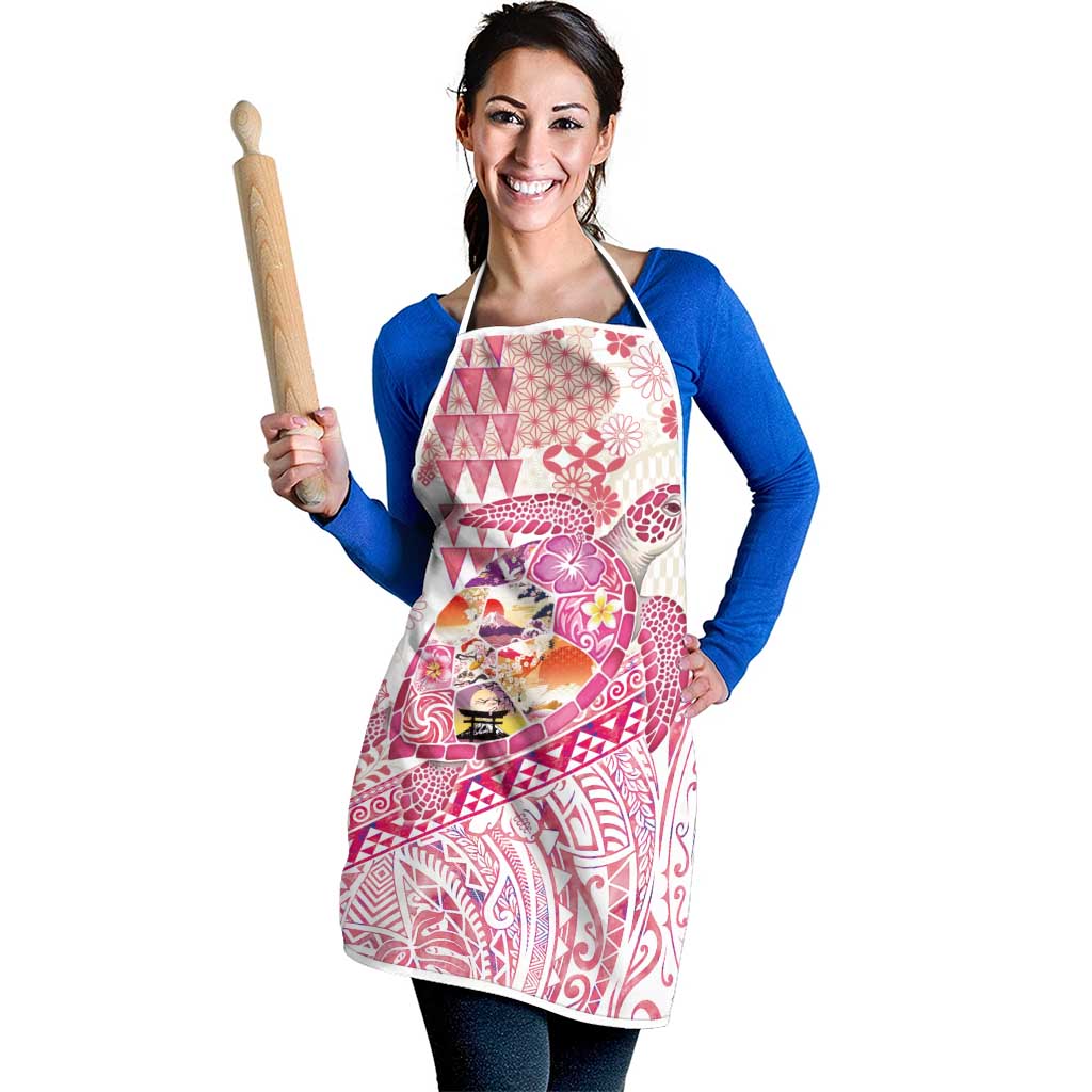 Hawaiian and Japanese Culture Together Apron Tropical Honu with Japanese Elements Pink Color LT03 - Polynesian Pride