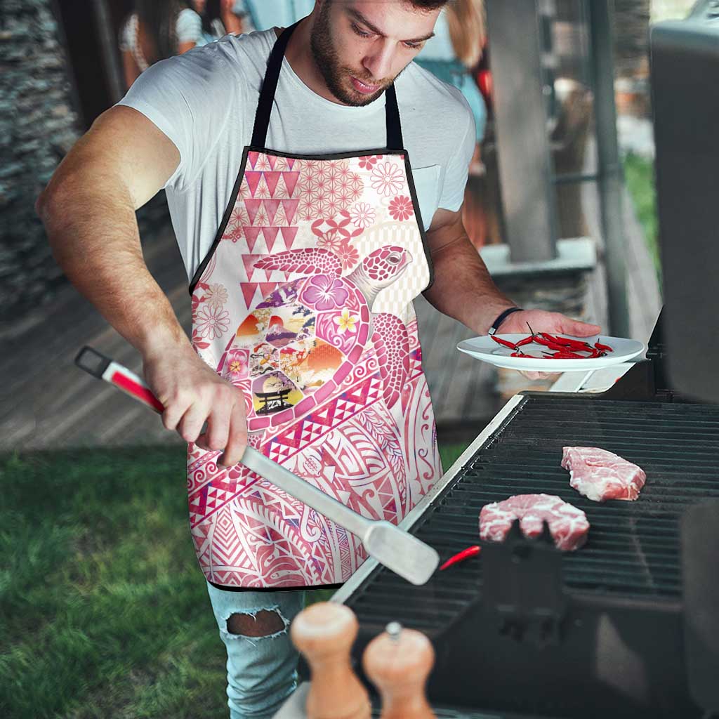 Hawaiian and Japanese Culture Together Apron Tropical Honu with Japanese Elements Pink Color LT03 - Polynesian Pride