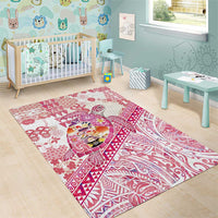 Hawaiian and Japanese Culture Together Area Rug Tropical Honu with Japanese Elements Pink Color