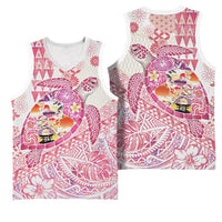 Hawaiian and Japanese Culture Together Basketball Jersey Tropical Honu with Japanese Elements Pink Color
