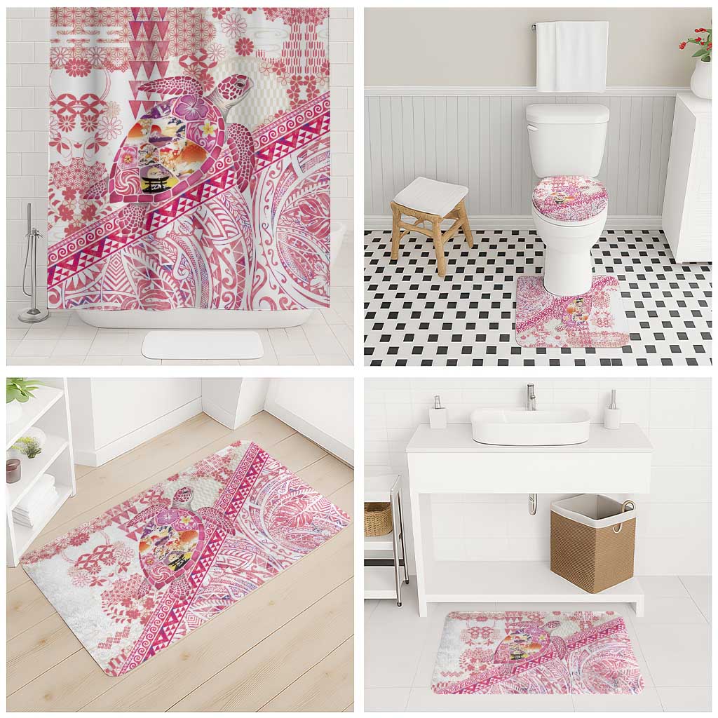 Hawaiian and Japanese Culture Together Bathroom Set Tropical Honu with Japanese Elements Pink Color LT03 - Polynesian Pride