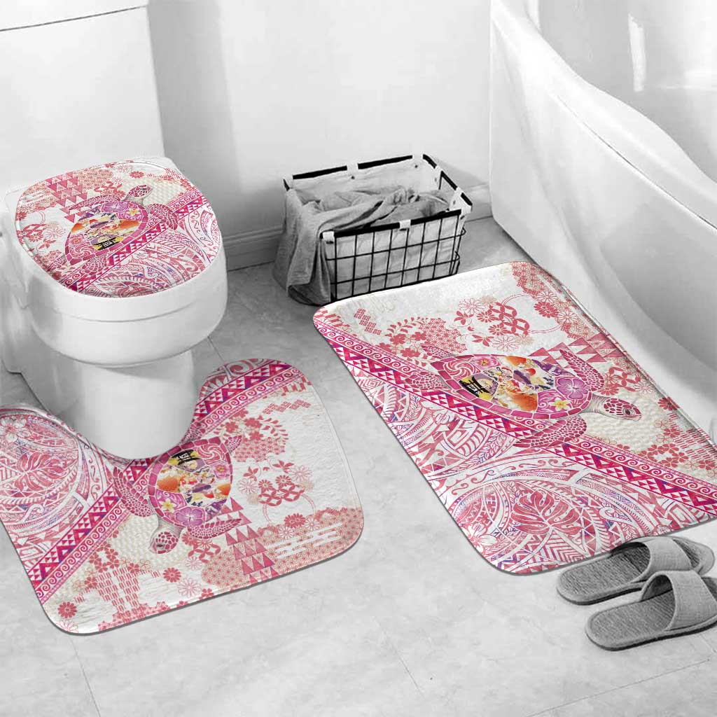 Hawaiian and Japanese Culture Together Bathroom Set Tropical Honu with Japanese Elements Pink Color LT03 Mat Set Only (3 pcs) One Size Pink - Polynesian Pride