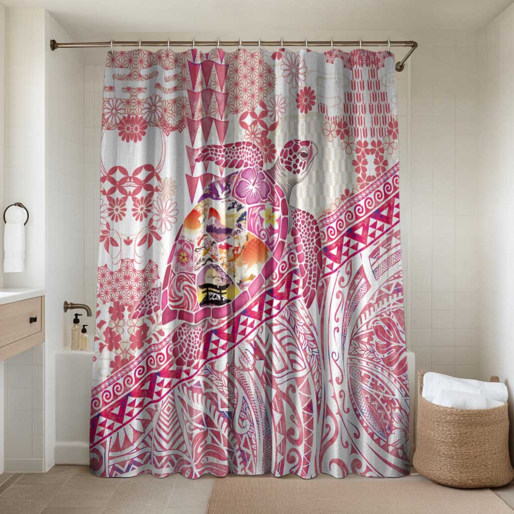 Hawaiian and Japanese Culture Together Bathroom Set Tropical Honu with Japanese Elements Pink Color LT03 Shower Curtain Only Pink - Polynesian Pride