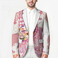 Hawaiian and Japanese Culture Together Blazer Tropical Honu with Japanese Elements Pink Color