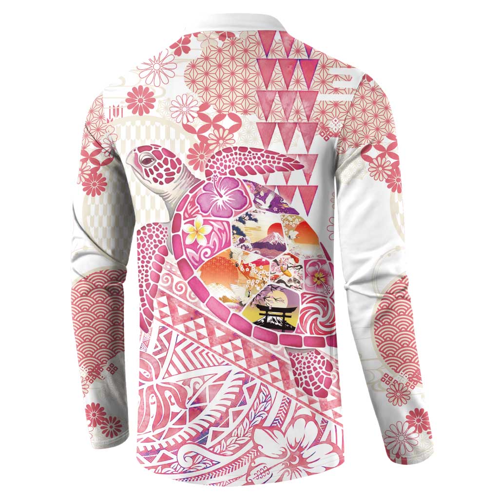 Hawaiian and Japanese Culture Together Button Sweatshirt Tropical Honu with Japanese Elements Pink Color LT03 - Polynesian Pride