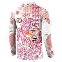 Hawaiian and Japanese Culture Together Button Sweatshirt Tropical Honu with Japanese Elements Pink Color LT03 - Polynesian Pride