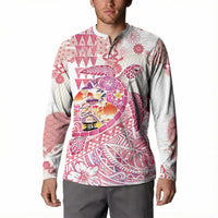 Hawaiian and Japanese Culture Together Button Sweatshirt Tropical Honu with Japanese Elements Pink Color LT03 - Polynesian Pride